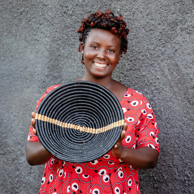 Modern Woven Bowl - 12" Black Banana Stripe