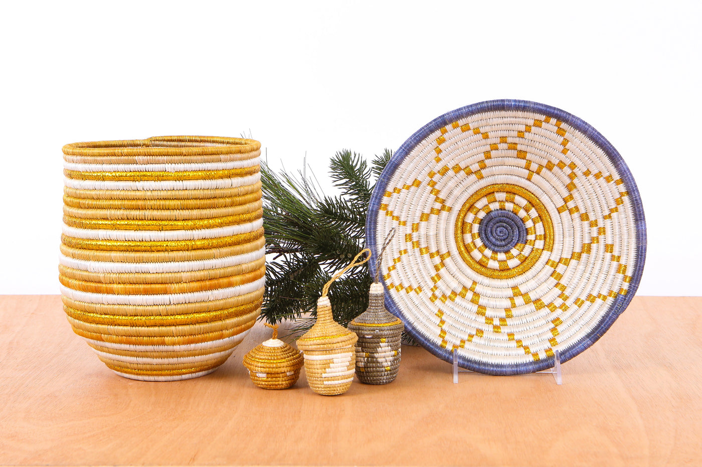 10" Medium Metallic Gold Hope Round Basket - KAZI