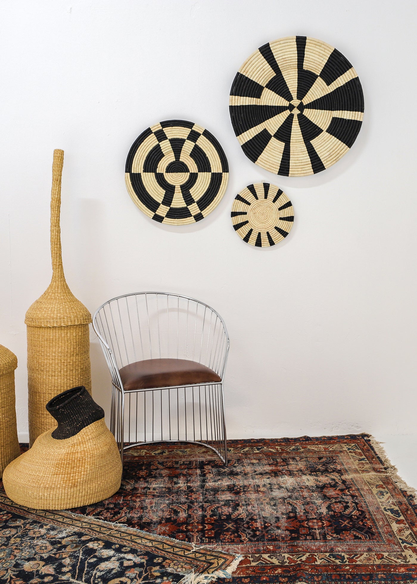 21" Large Sayari Black Woven Wall Art Plate - KAZI
