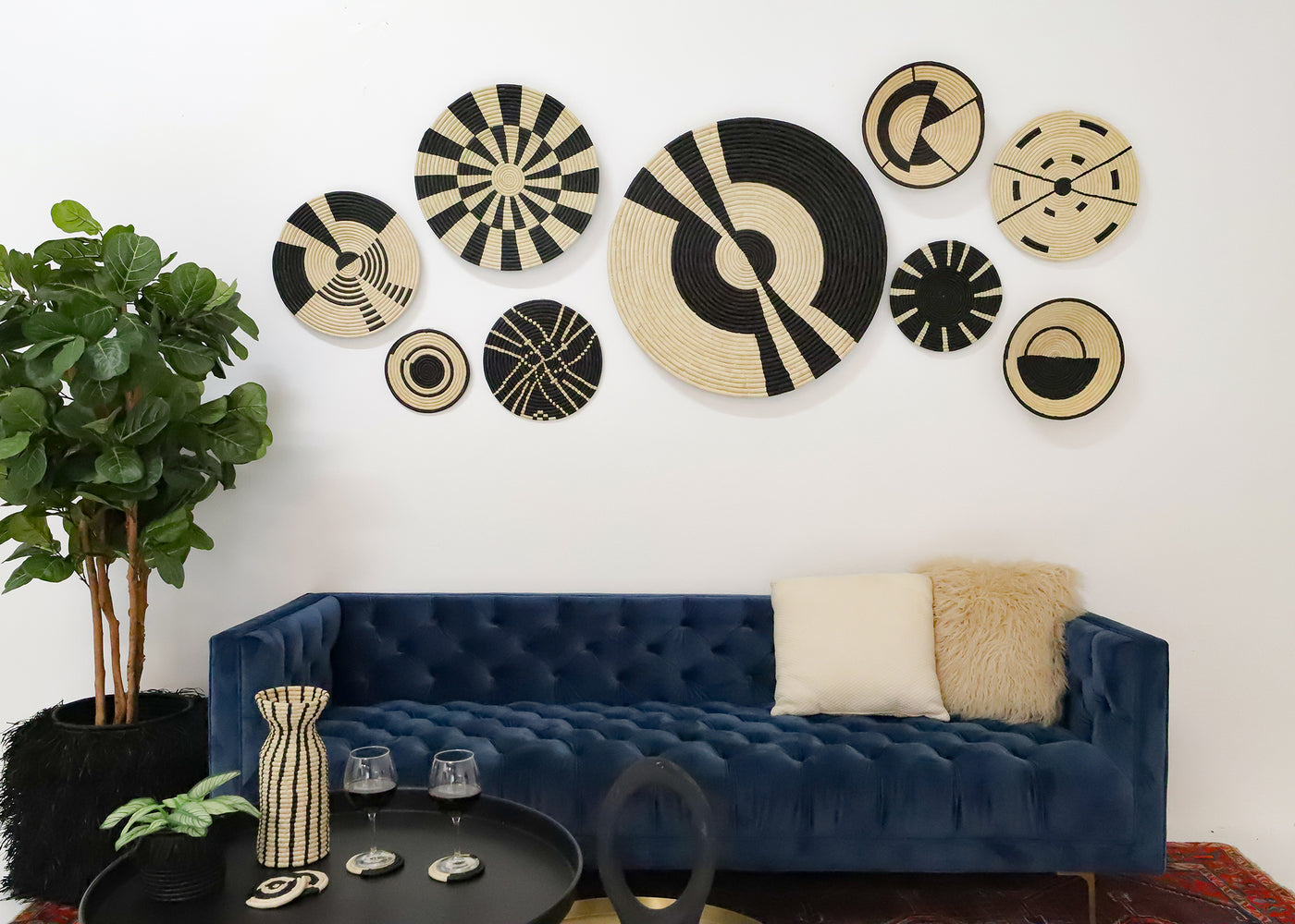 17" Medium Compassed Black Woven Wall Art Plate - KAZI