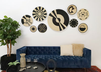 17" Medium Compassed Black Woven Wall Art Plate - KAZI