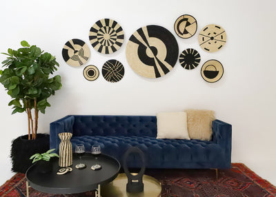 17" Medium Abstract Motion Black Woven Wall Art Plate - KAZI