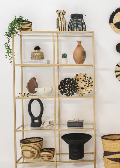 12" Large Black + Natural Terrazzo Round Basket - KAZI
