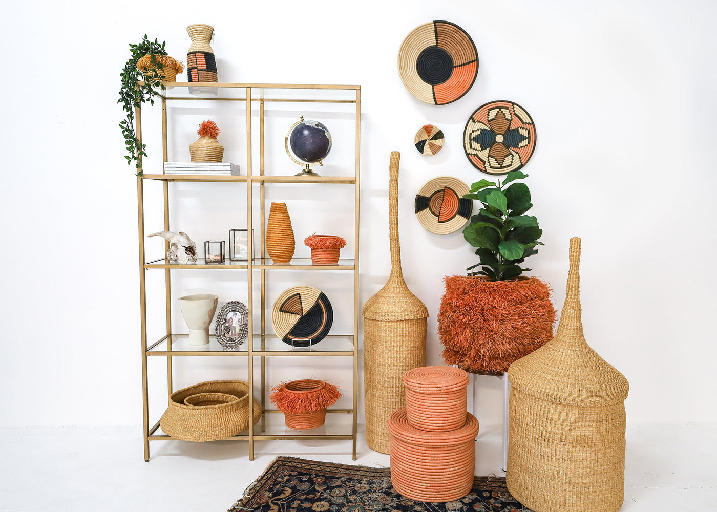 12" Large Peach Totemic Round Basket - KAZI