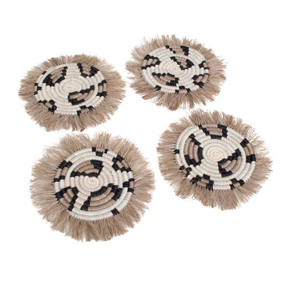 Animal Print Fringed Coasters, Set of 4