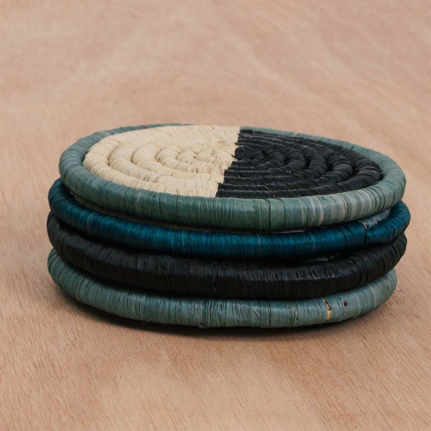 Cool Color Blocked Dipped Raffia Coasters, Set of 4