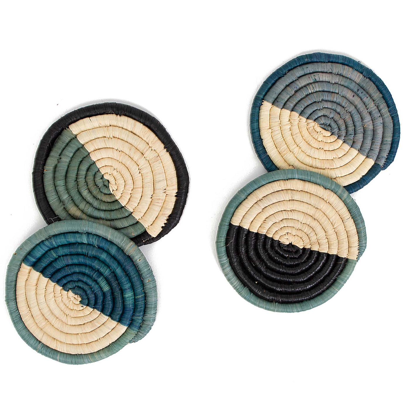 Cool Color Blocked Dipped Raffia Coasters, Set of 4