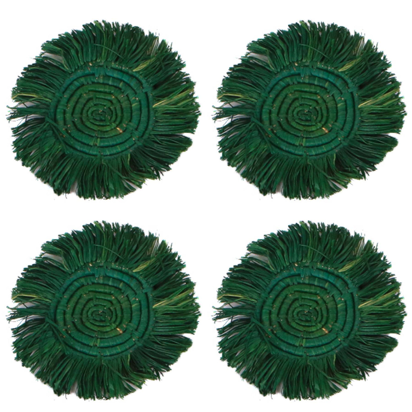 Evergreen Fringed Raffia Coasters, Set of 4