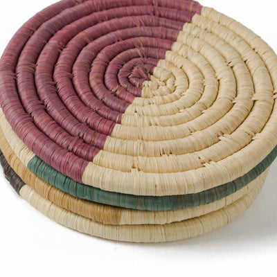 Lilac & Neutrals Raffia Coasters, Set of 4