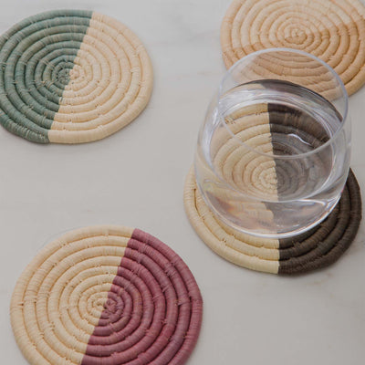 Lilac & Neutrals Raffia Coasters, Set of 4