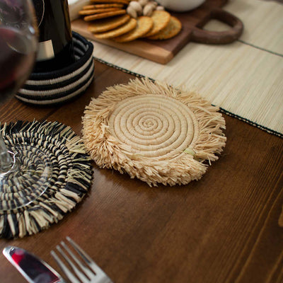 Neutral Fringed Coasters - Natural, Set of 4