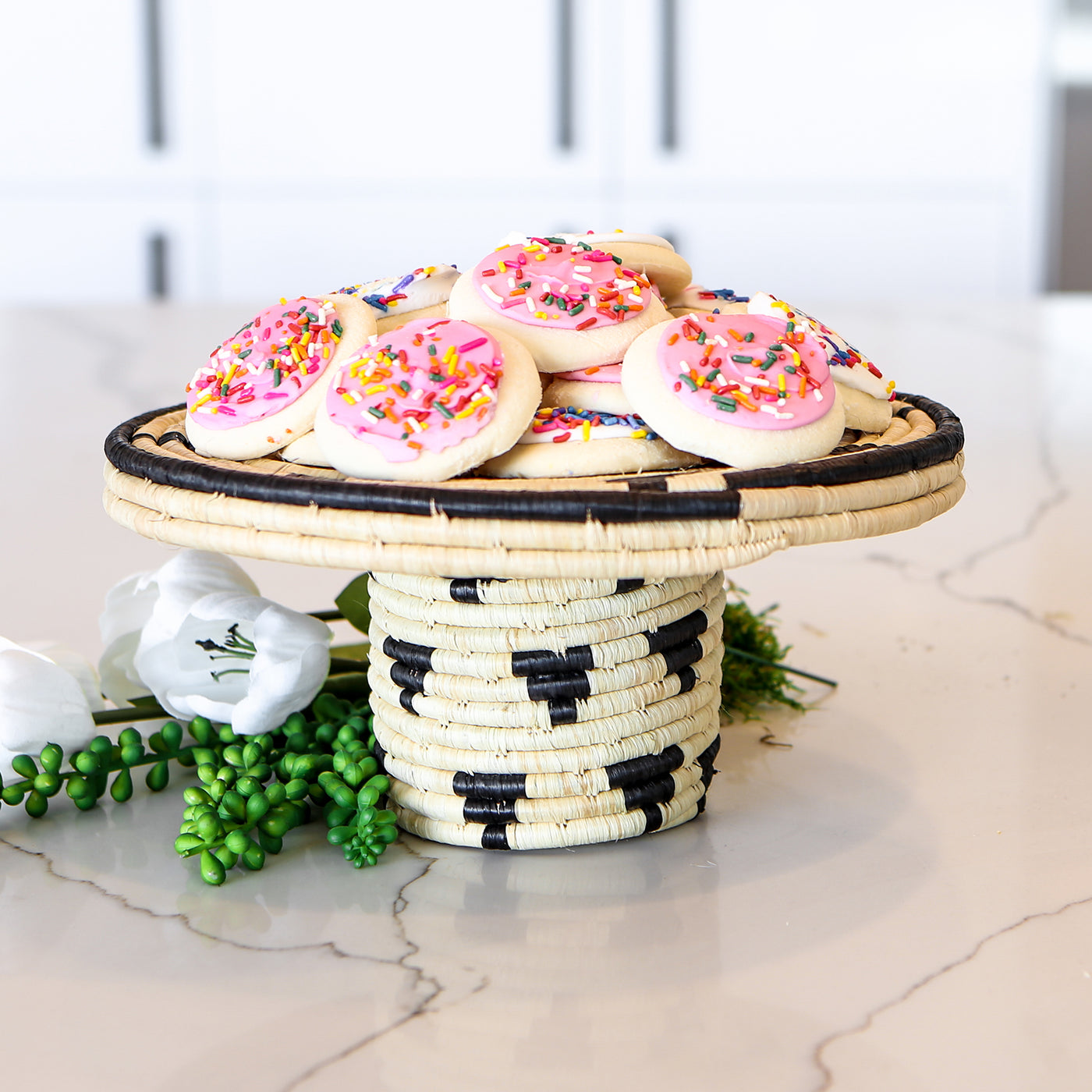 Black + Natural Raffia Cake Stand