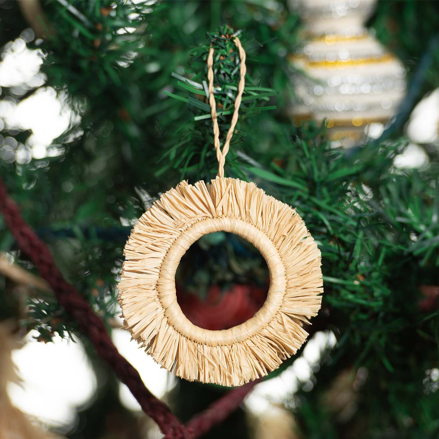 Natural Fringed Hoop Ornament