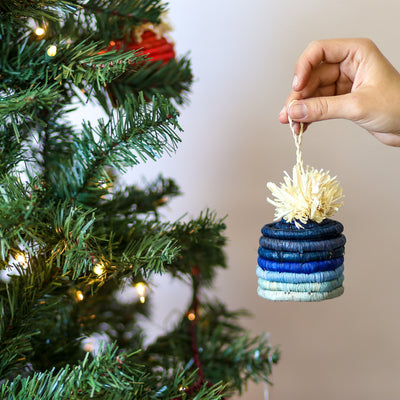 Blue Pom Pom Basket Ornament
