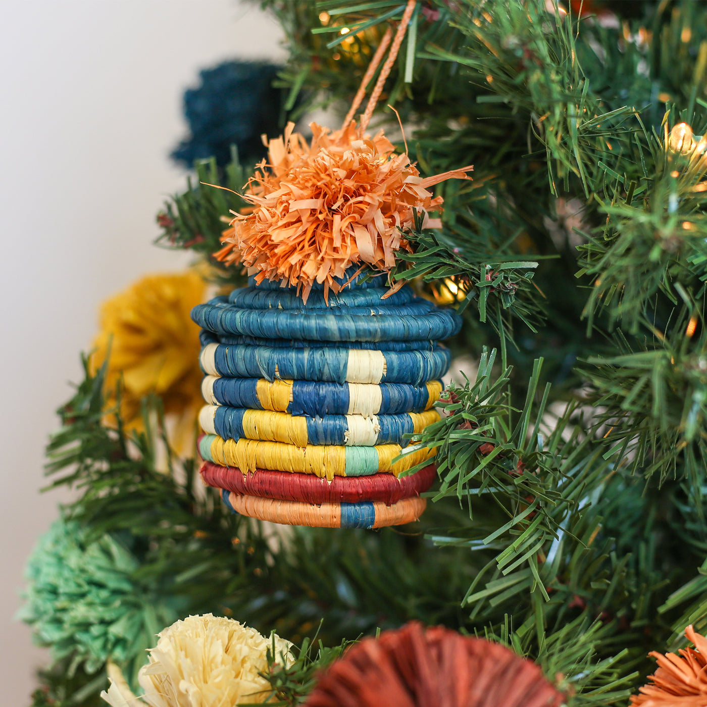 Teal Pom Pom Basket Ornament