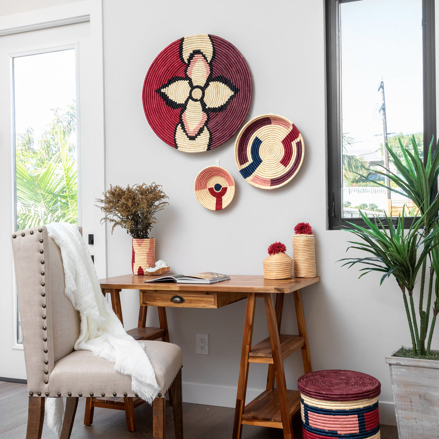 27" Extra Large Amelia Burgundy Woven Wall Art Plate