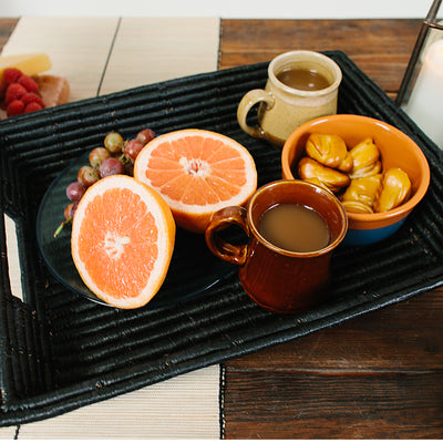 Black Rectangular Raffia Tray