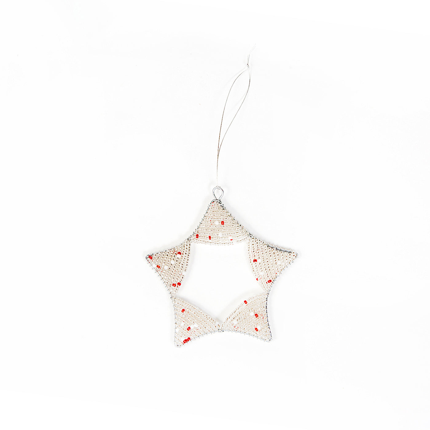 Silver + Red Beaded Star Ornament