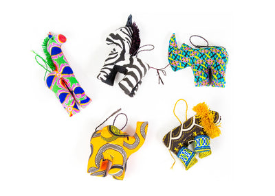 African Animal Ornaments, Set of 5 - KAZI