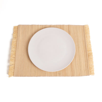 Neutral Fringed Placemats - 18" Natural, Set of 2