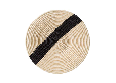 15" Medium Striped Black + Natural Raffia Woven Wall Art Plate - KAZI