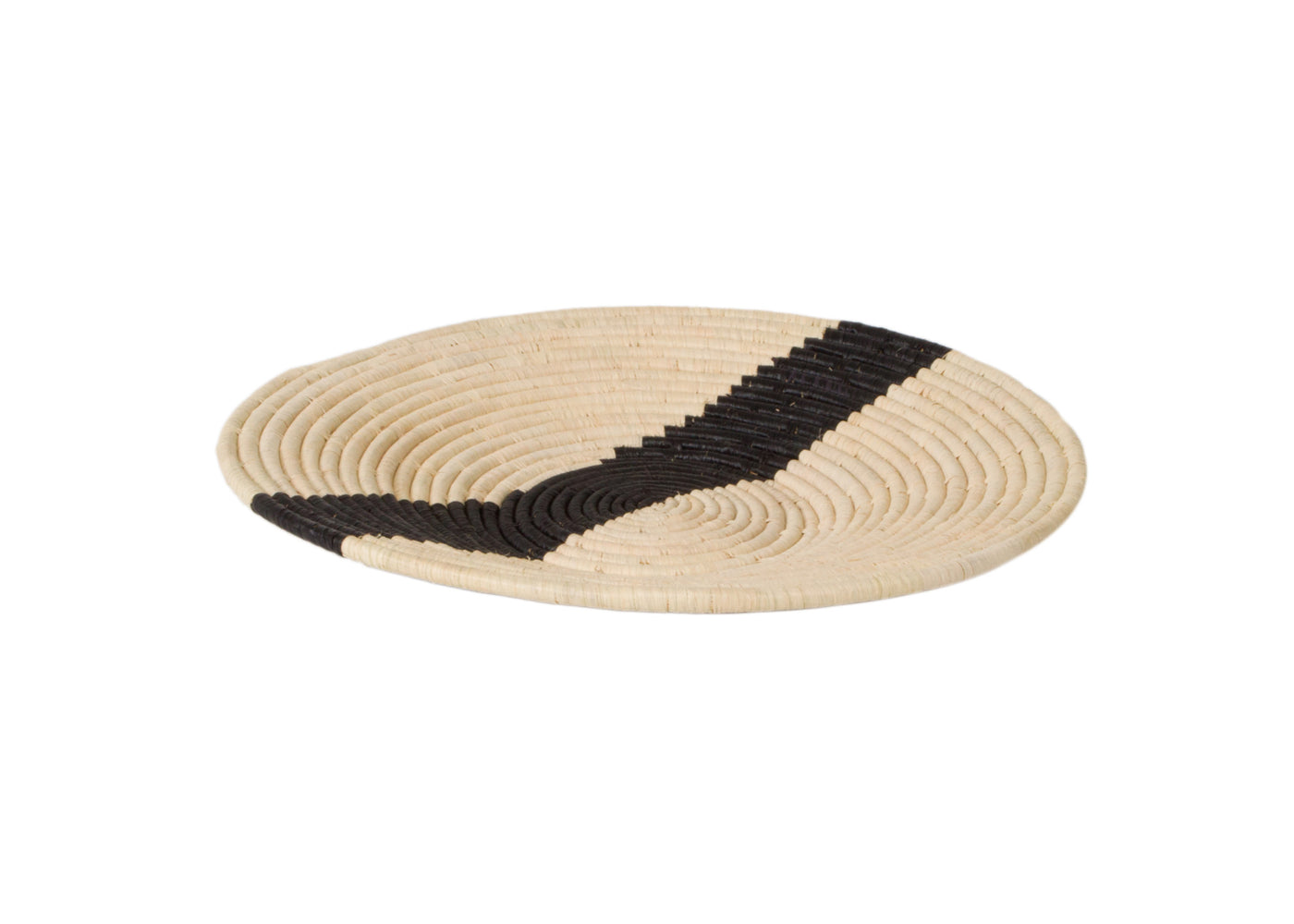 15" Medium Striped Black + Natural Raffia Woven Wall Art Plate - KAZI