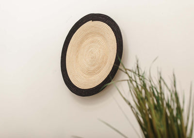 27" Black Circle Woven Wall Art Plate - KAZI