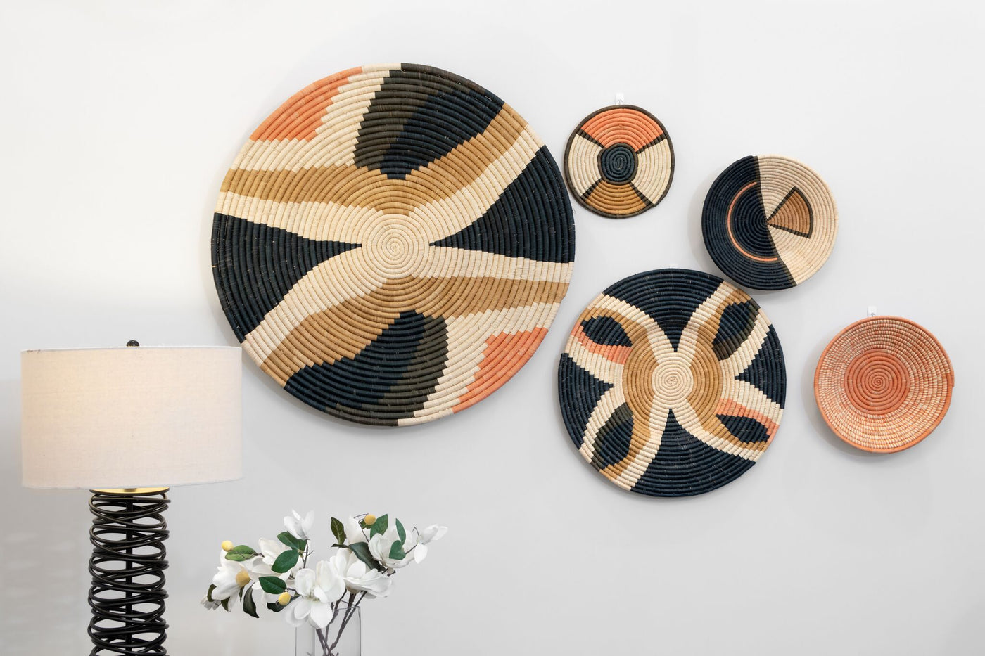 12" Large Peach Spotted Round Basket - KAZI