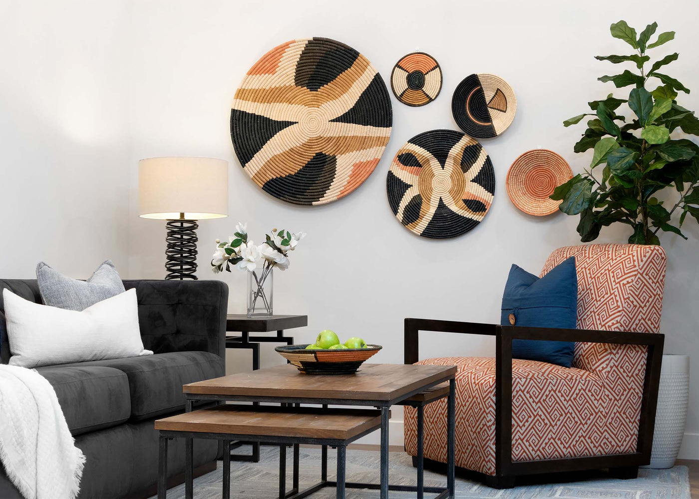 21" Large Tabia Peach Woven Wall Art Plate - KAZI
