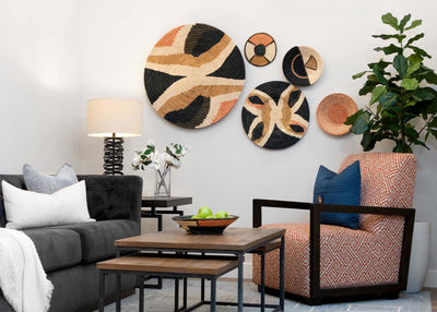 21" Large Tabia Peach Woven Wall Art Plate - KAZI
