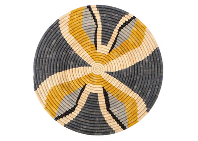 21" Large Opal Gray + Mustard Tabia Woven Wall Art Plate - KAZI