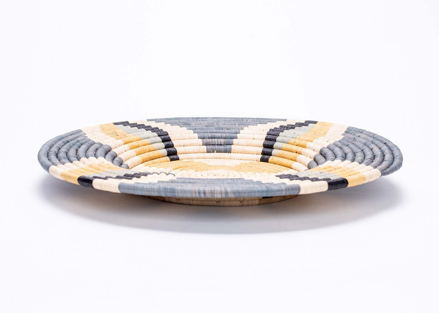 21" Large Opal Gray + Mustard Tabia Woven Wall Art Plate - KAZI