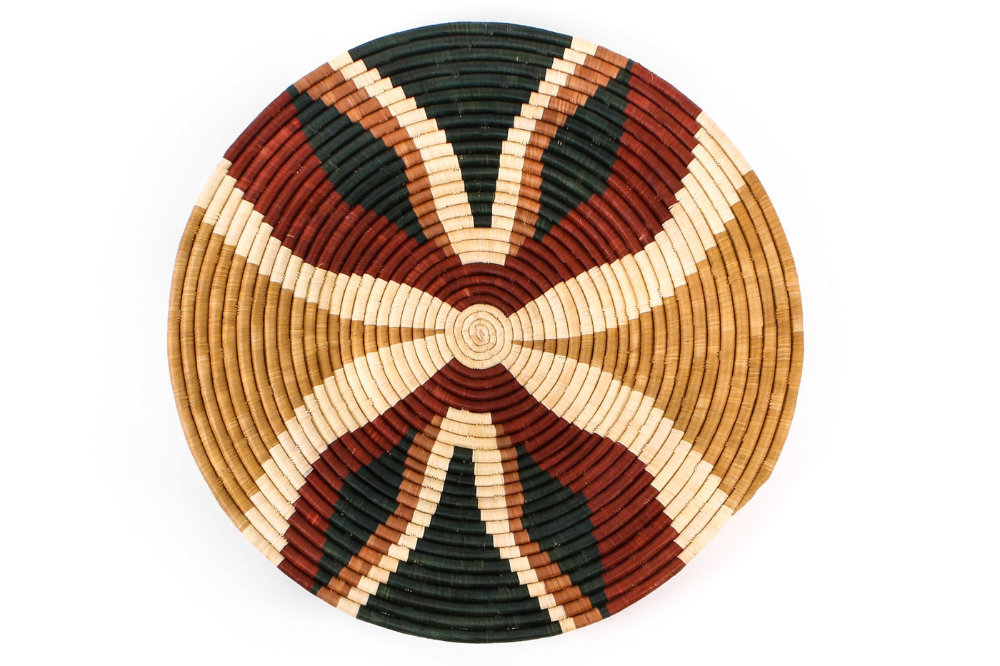21" Large Forest Green + Burgundy Tabia Woven Wall Art Plate - KAZI