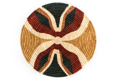 21" Large Forest Green + Burgundy Tabia Woven Wall Art Plate - KAZI