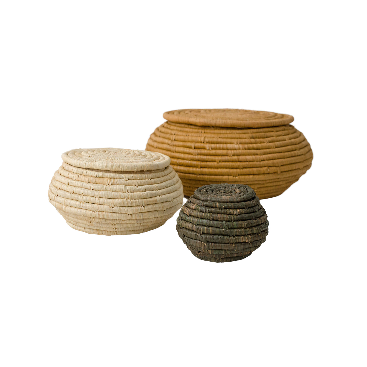 Town Square Lidded Boxes - Tan, Set of 3