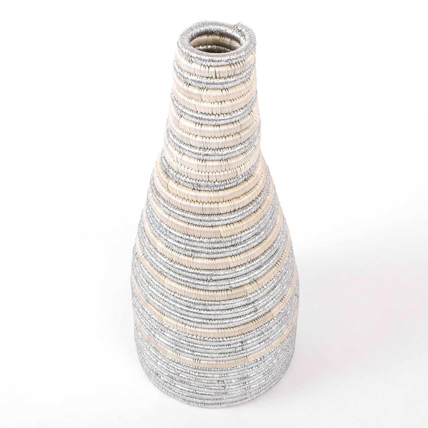 Metallic Silver Striped Tall Vase
