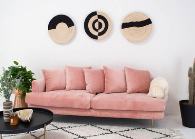 21" Large Geo Black Large Raffia Woven Wall Art Plate - KAZI